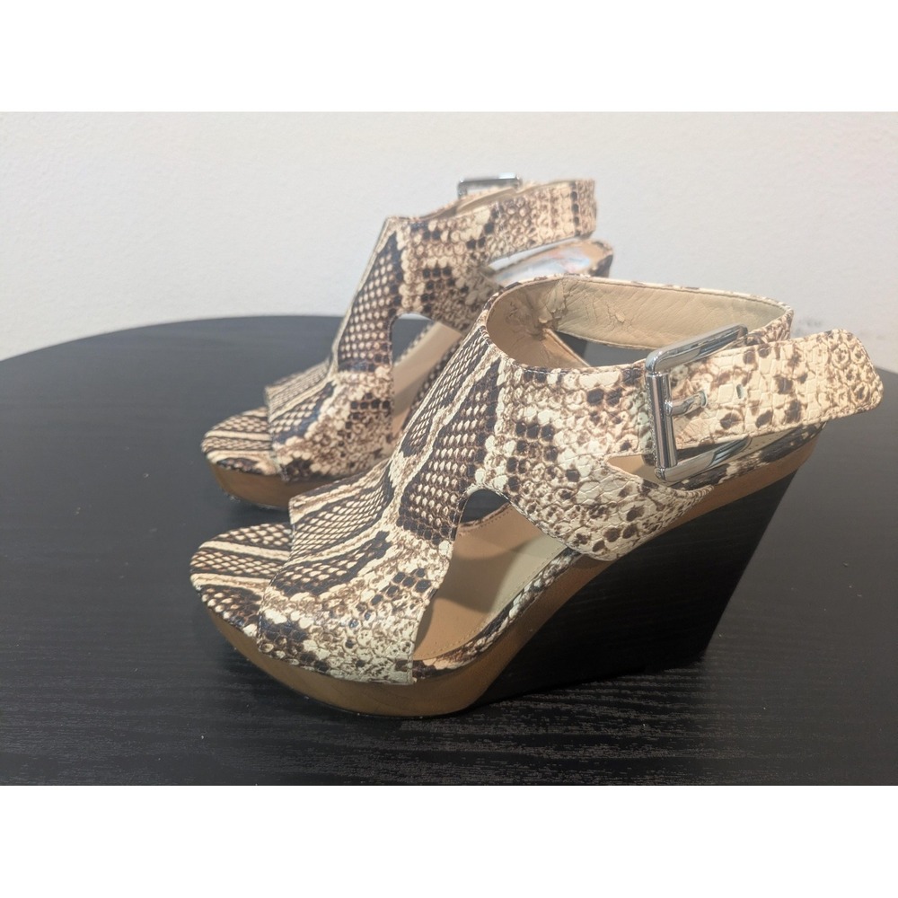 VTG Michael Kors Sandals Womens Size 8 Brown Snake Wedge Platform Slingback Y2K